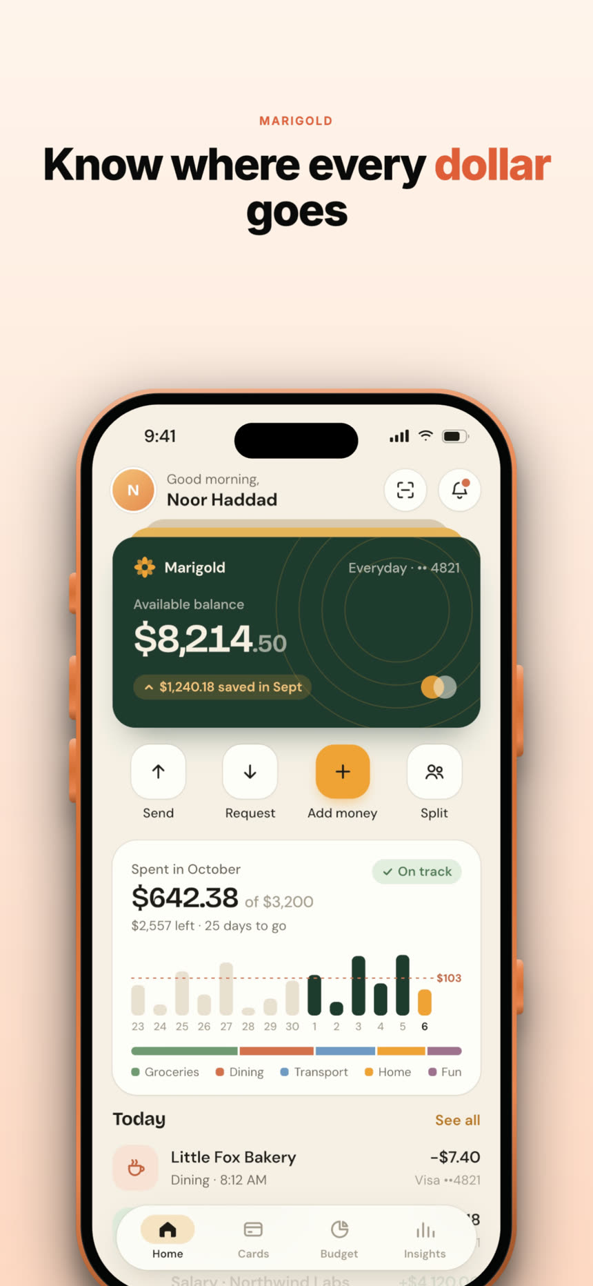 An App Store screenshot with a headline and an iPhone on a warm background