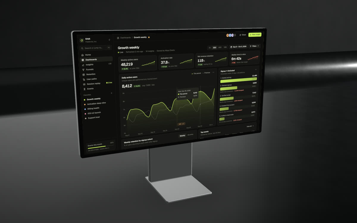 A Pro Display XDR in a dark room