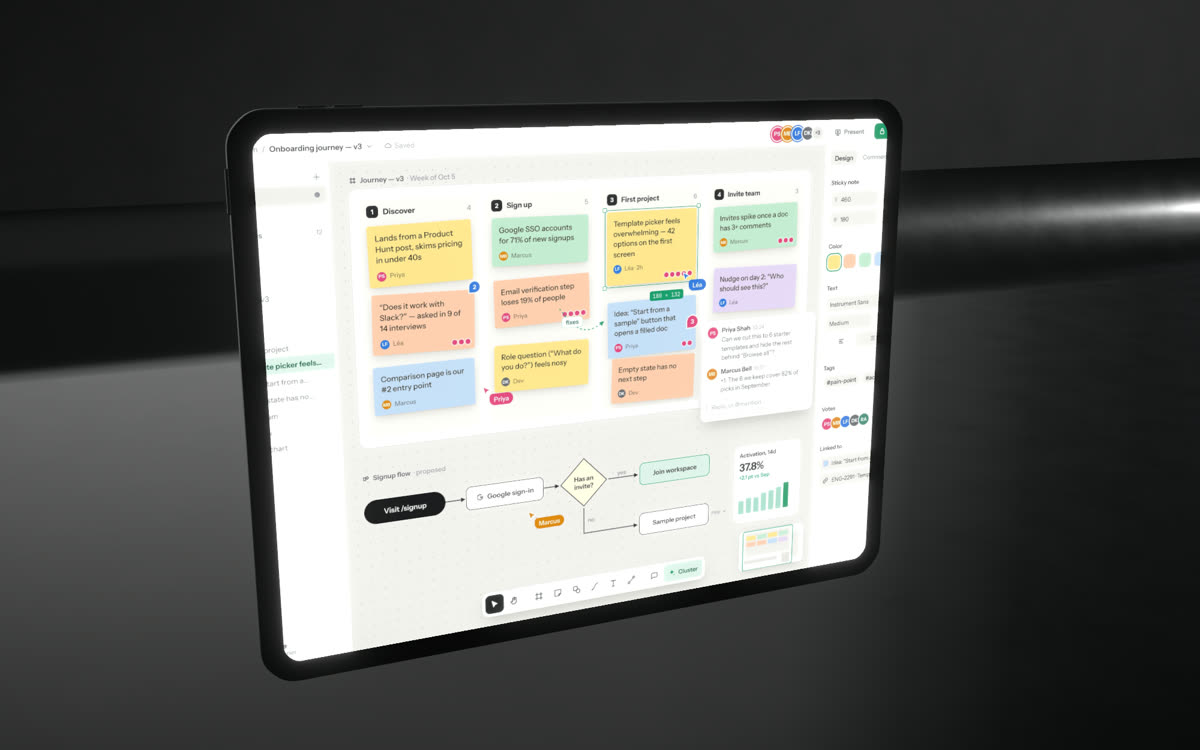 An iPad Pro in a dark room with a rim light