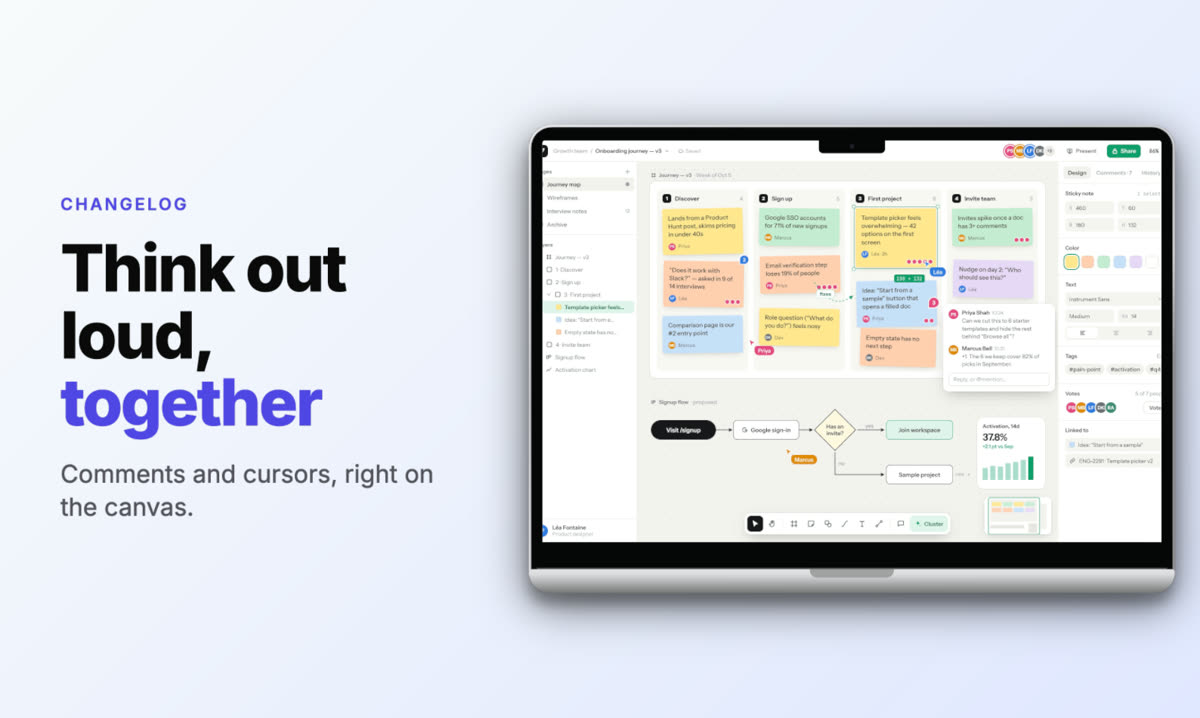 A whiteboard app screenshot with a headline on a warm background