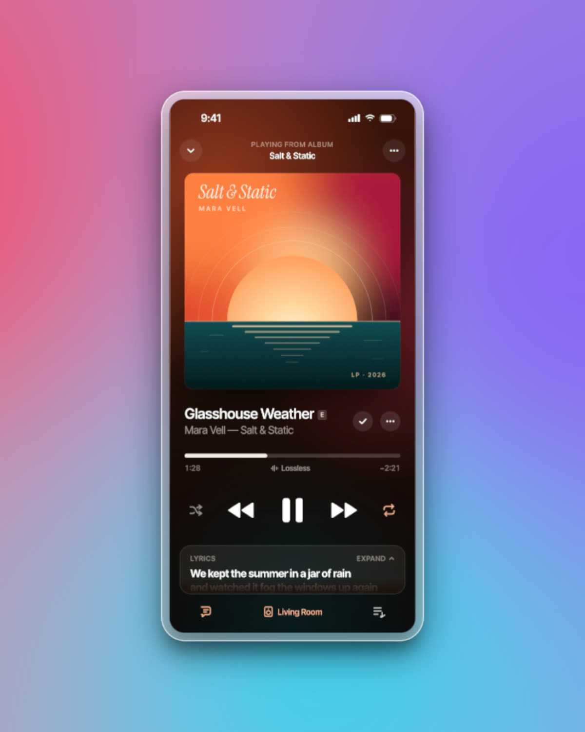 A phone screenshot in glass style